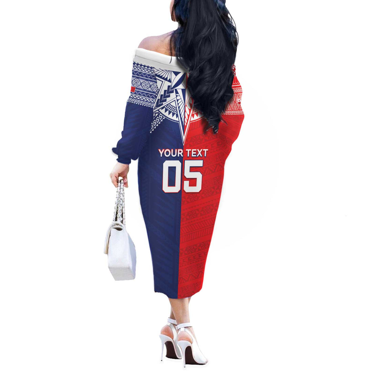 Custom Rugby Samoa And Tonga Off The Shoulder Long Sleeve Dress Toa Samoa With Mate Maa LT05 - Polynesian Pride