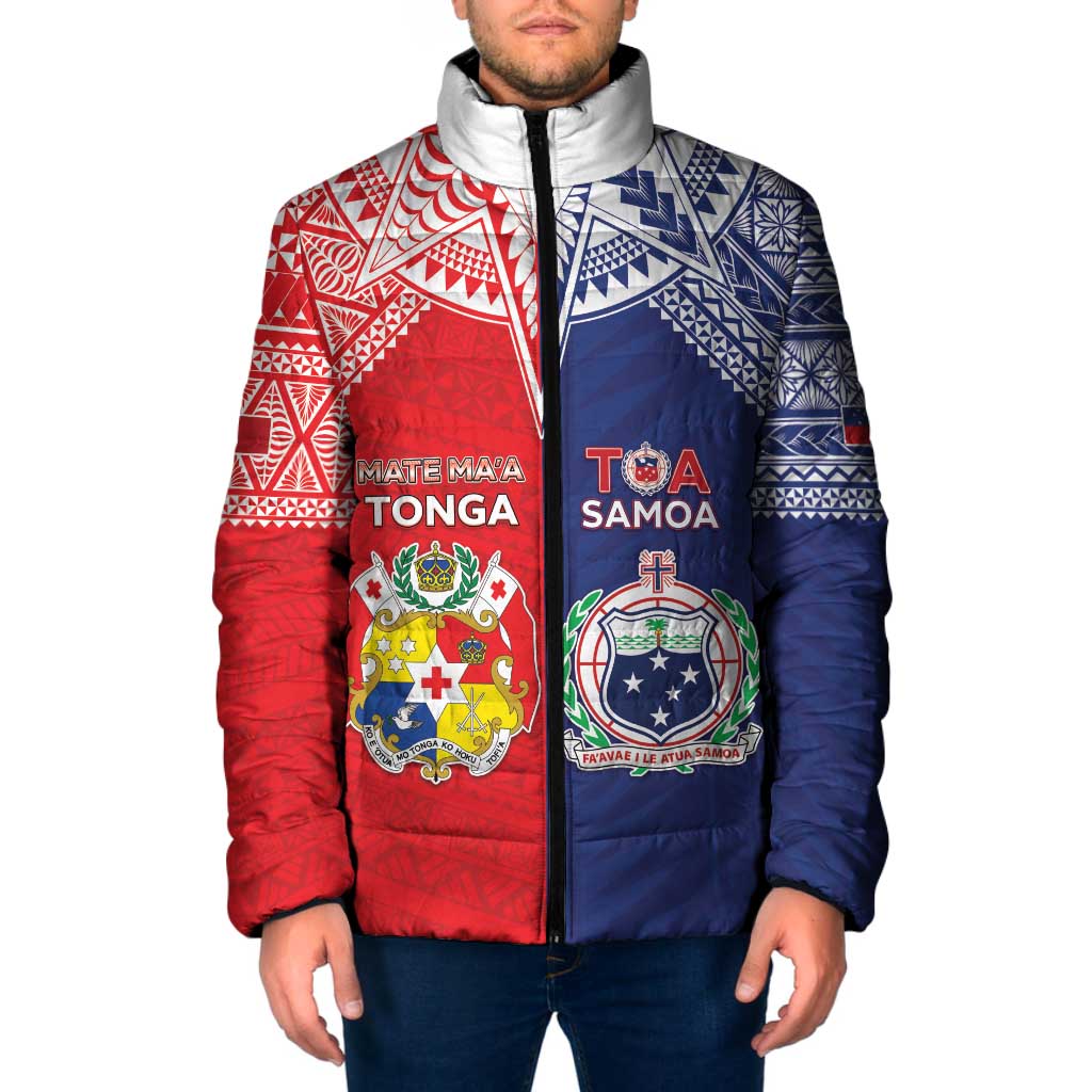 Custom Rugby Samoa And Tonga Padded Jacket Toa Samoa With Mate Maa LT05 Men Multicolor - Polynesian Pride