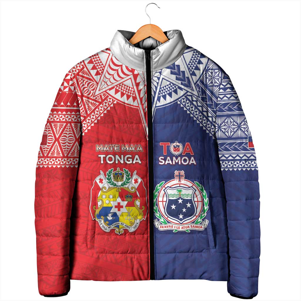 Custom Rugby Samoa And Tonga Padded Jacket Toa Samoa With Mate Maa LT05 - Polynesian Pride