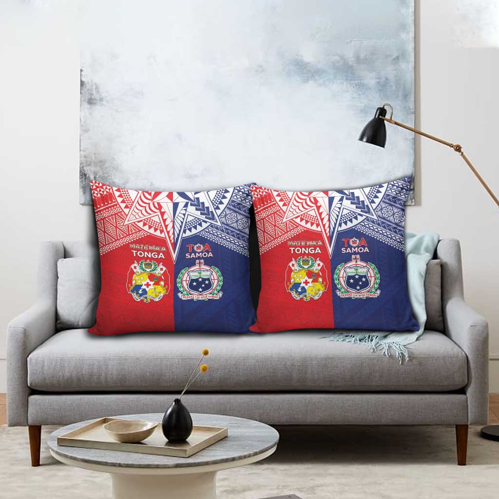 Rugby Samoa And Tonga Pillow Cover Toa Samoa With Mate Maa LT05 - Polynesian Pride