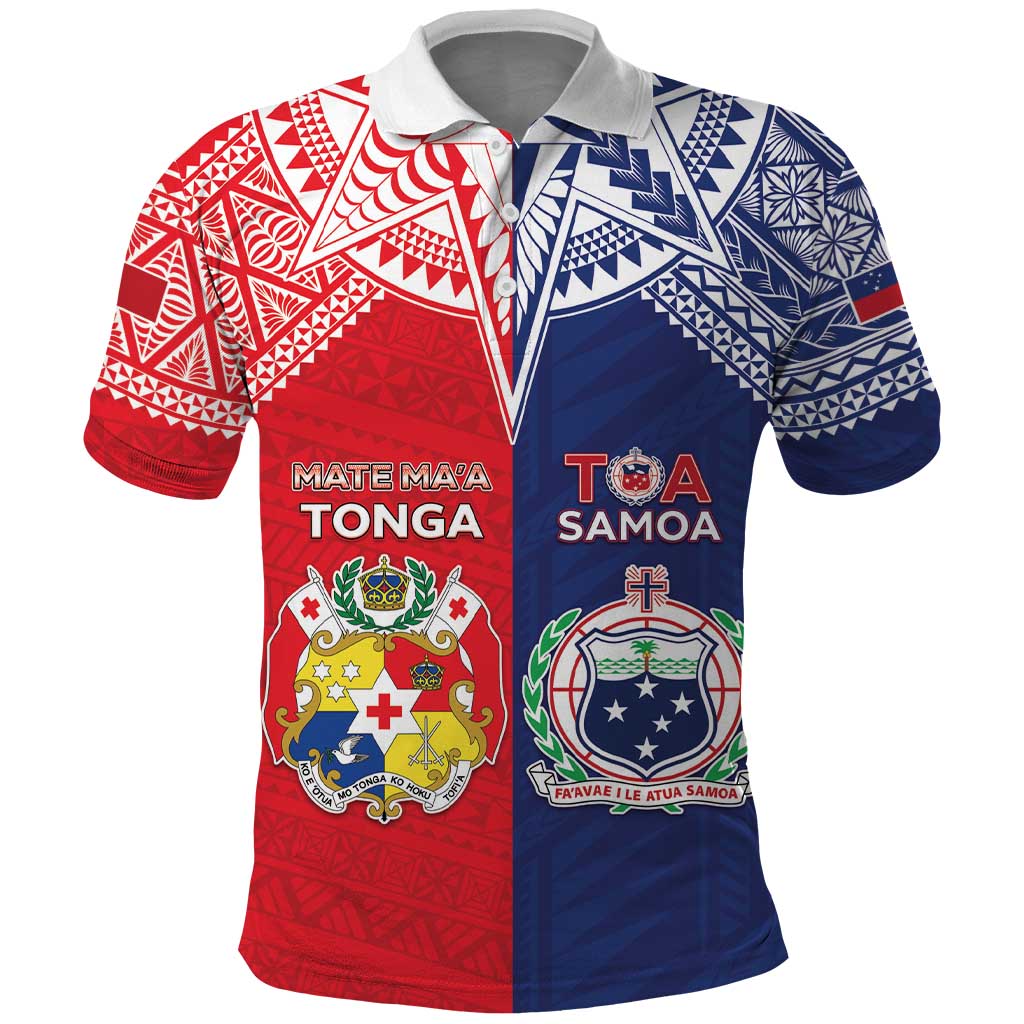 Custom Rugby Samoa And Tonga Polo Shirt Toa Samoa With Mate Maa LT05 Multicolor - Polynesian Pride