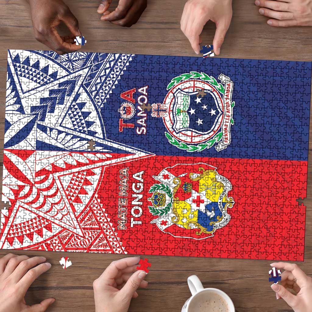 Rugby Samoa And Tonga Puzzle Toa Samoa With Mate Maa LT05 - Polynesian Pride