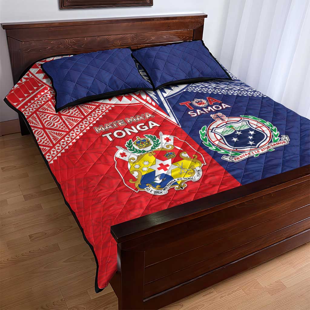 Rugby Samoa And Tonga Quilt Bed Set Toa Samoa With Mate Maa - Polynesian Pride