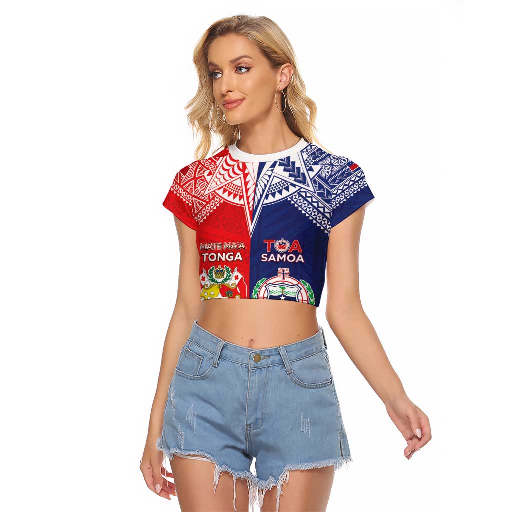 Custom Rugby Samoa And Tonga Raglan Cropped T Shirt Toa Samoa With Mate Maa - Polynesian Pride