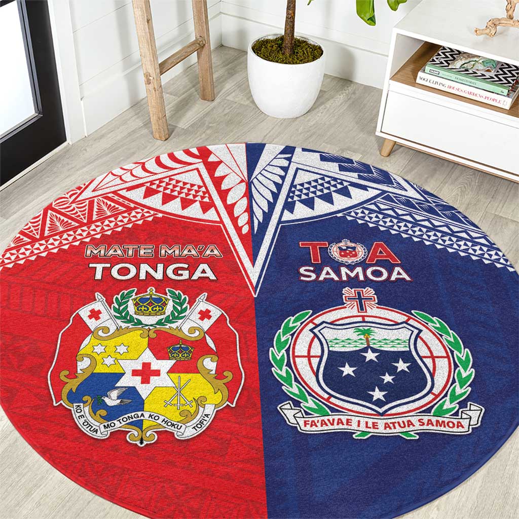 Rugby Samoa And Tonga Round Carpet Toa Samoa With Mate Maa LT05 Multicolor - Polynesian Pride