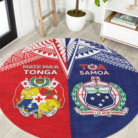 Rugby Samoa And Tonga Round Carpet Toa Samoa With Mate Maa LT05 Multicolor - Polynesian Pride
