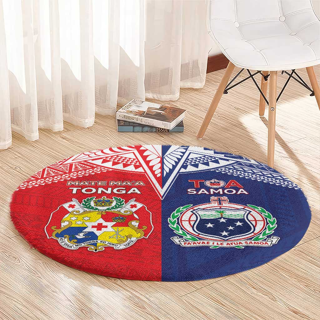 Rugby Samoa And Tonga Round Carpet Toa Samoa With Mate Maa LT05 - Polynesian Pride