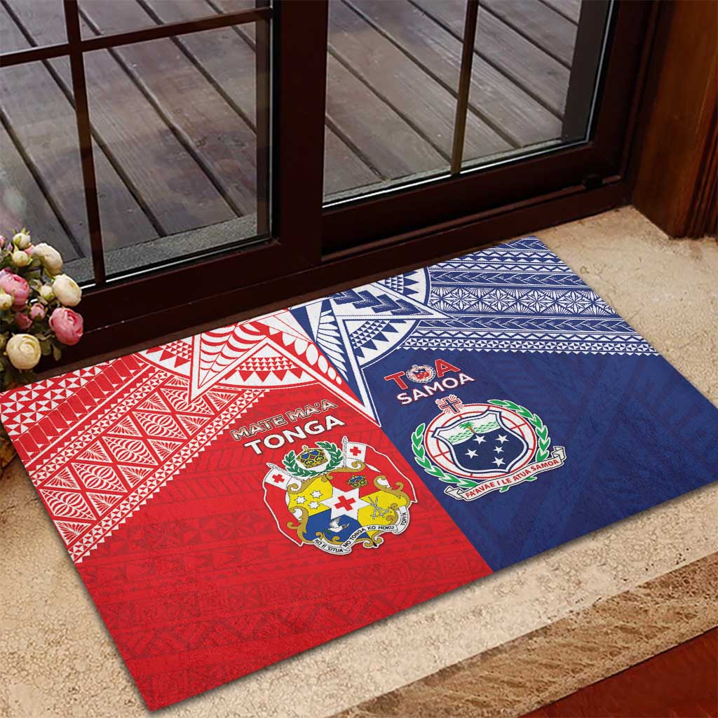 Rugby Samoa And Tonga Rubber Doormat Toa Samoa With Mate Maa LT05 - Polynesian Pride