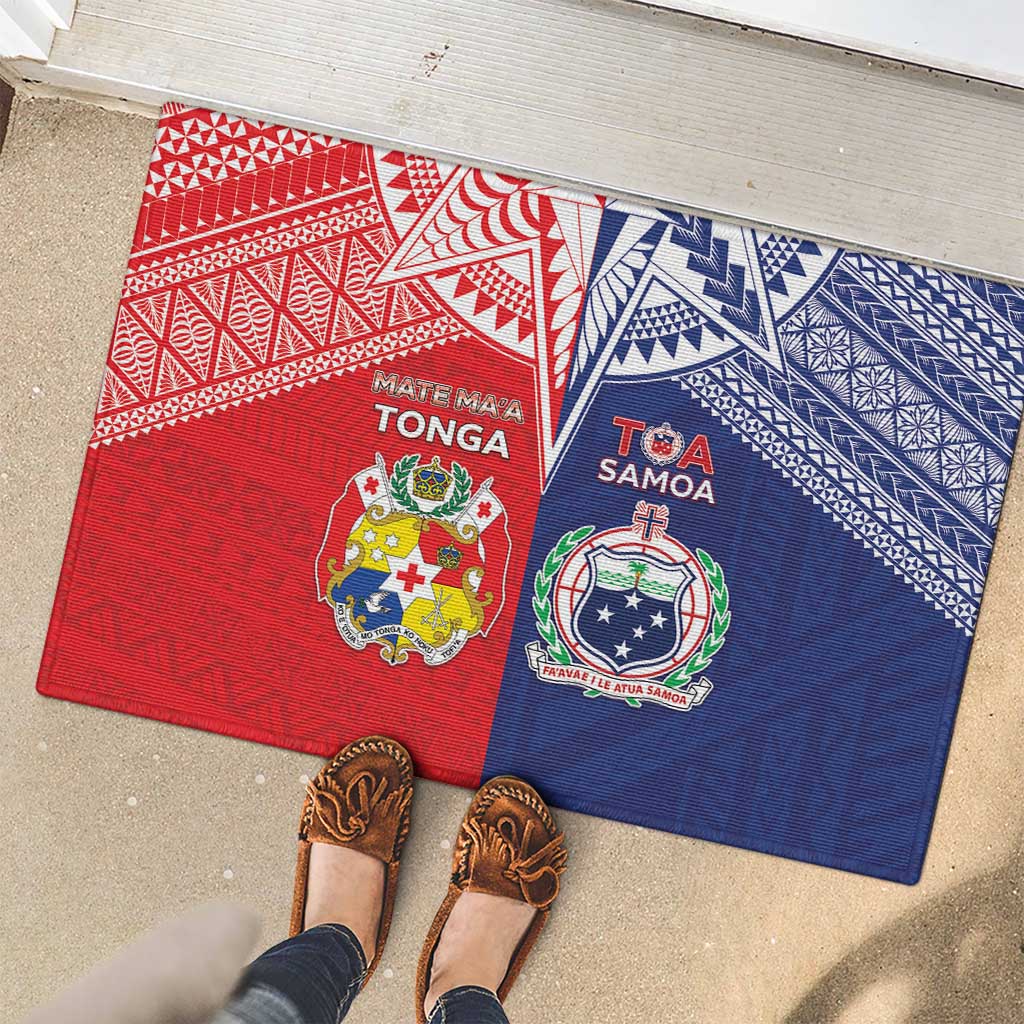 Rugby Samoa And Tonga Rubber Doormat Toa Samoa With Mate Maa LT05 - Polynesian Pride