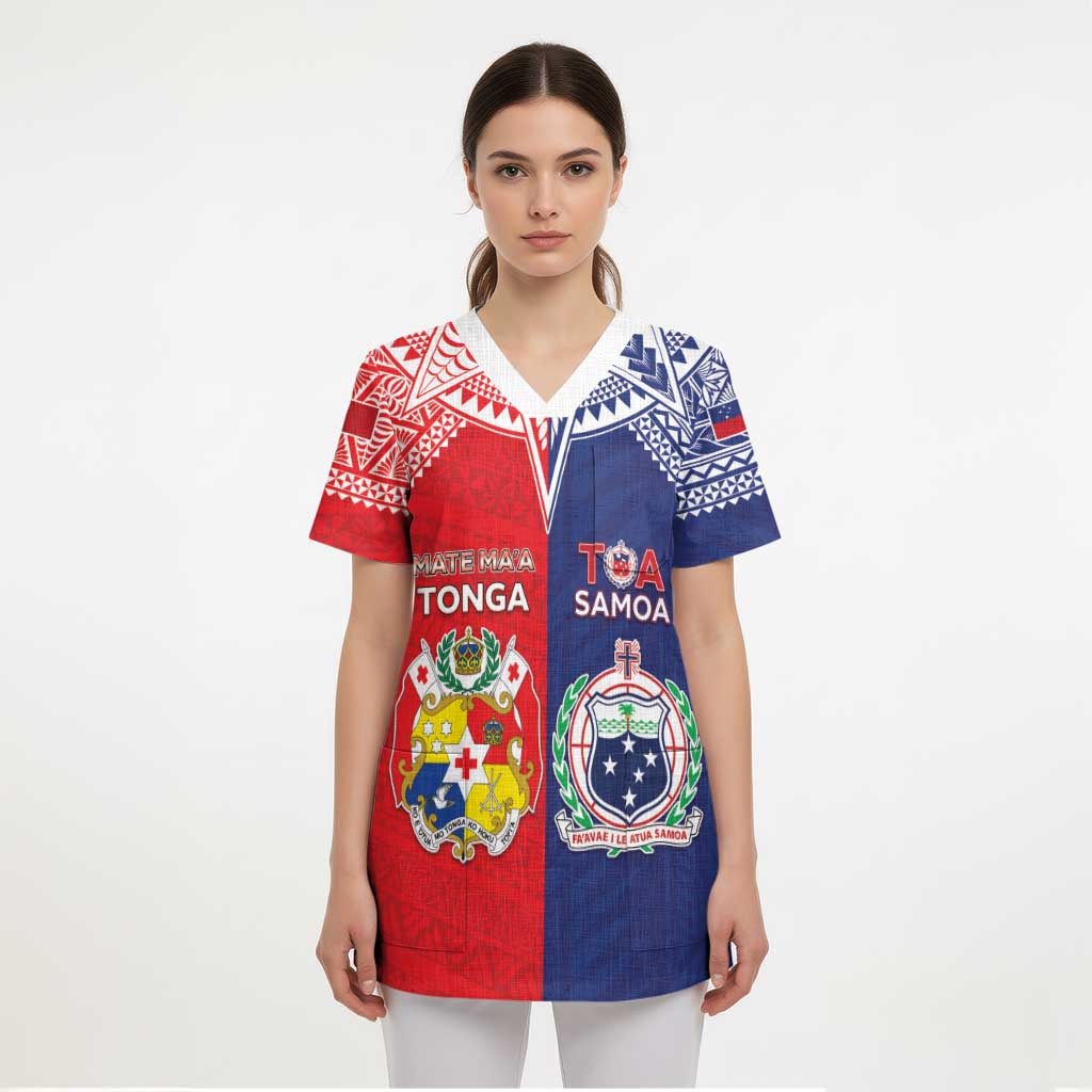 Custom Rugby Samoa And Tonga Scrub Top Toa Samoa With Mate Maa - Polynesian Pride