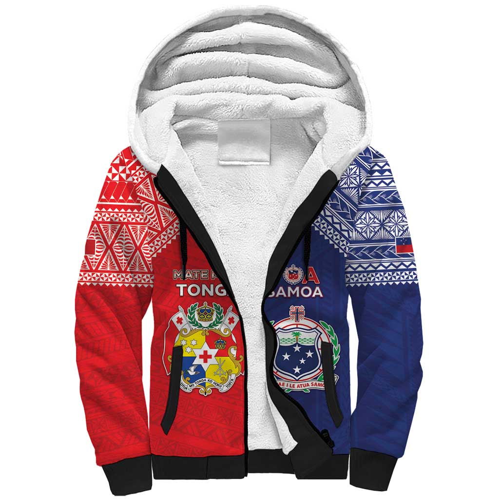 Custom Rugby Samoa And Tonga Sherpa Hoodie Toa Samoa With Mate Maa - Polynesian Pride