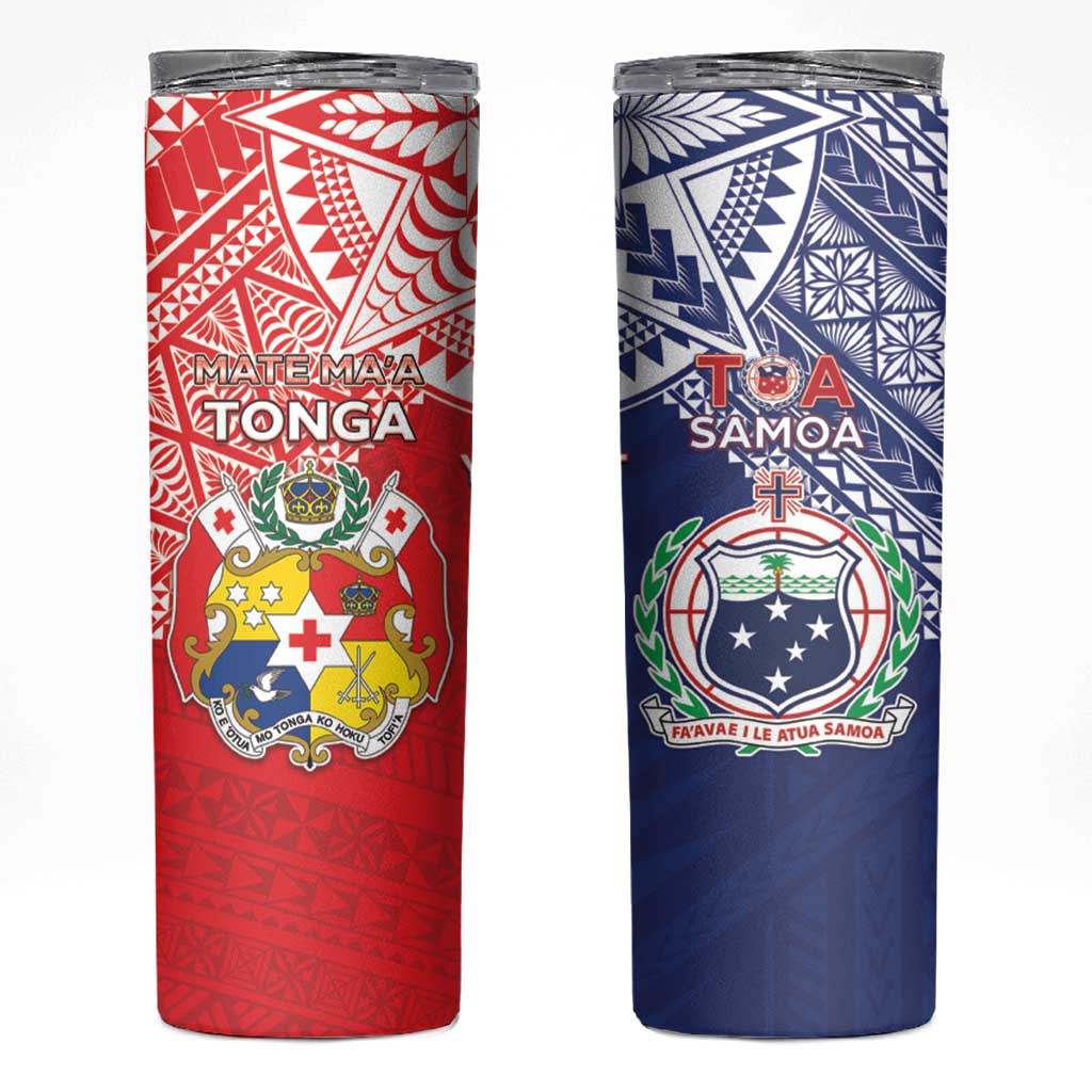 Custom Rugby Samoa And Tonga Skinny Tumbler Toa Samoa With Mate Maa LT05 Multicolor - Polynesian Pride