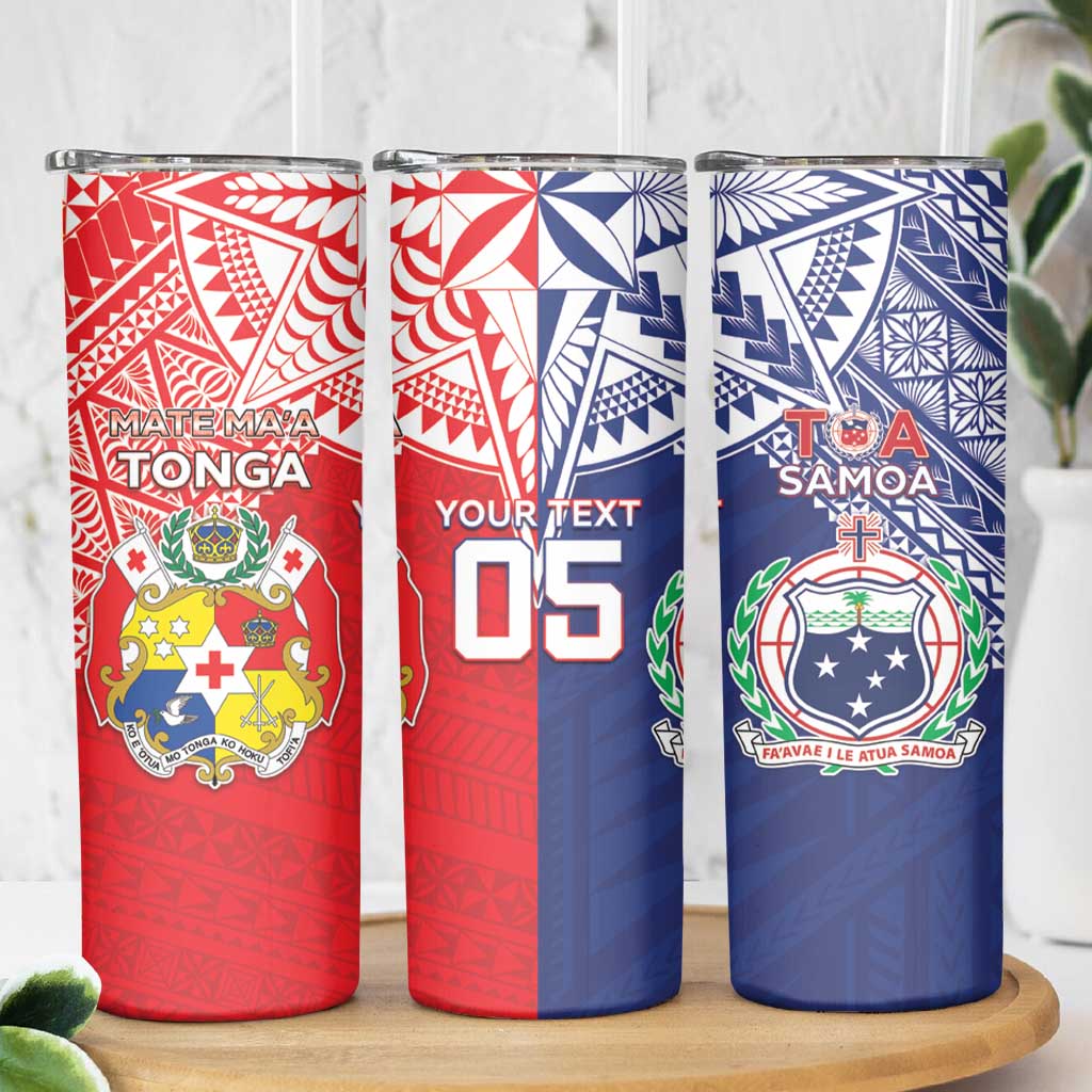 Custom Rugby Samoa And Tonga Skinny Tumbler Toa Samoa With Mate Maa LT05 - Polynesian Pride