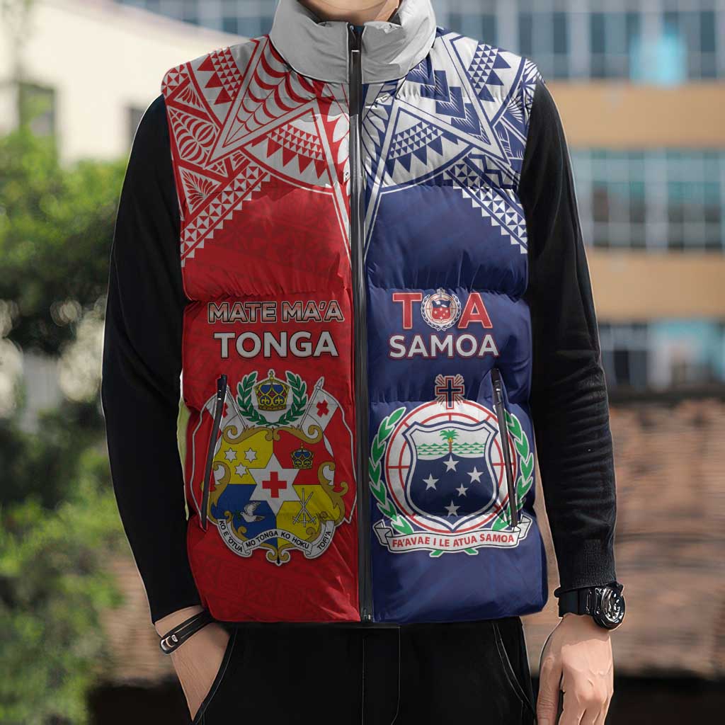 Custom Rugby Samoa And Tonga Sleeveless Puffer Jacket Toa Samoa With Mate Maa LT05 - Polynesian Pride