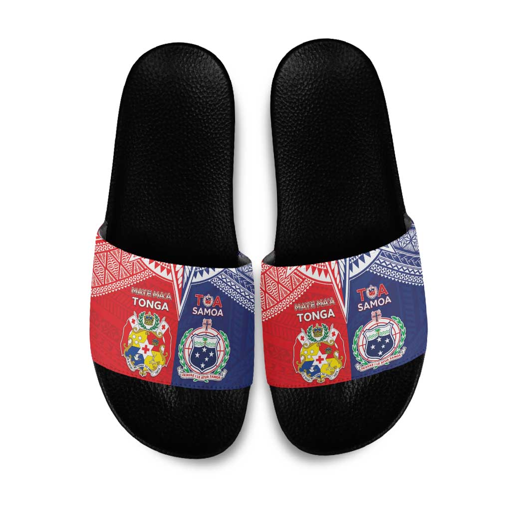 Rugby Samoa And Tonga Slide Sandals Toa Samoa With Mate Maa LT05 Multicolor - Polynesian Pride