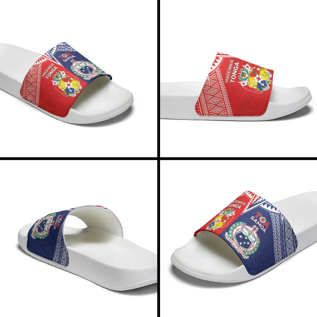 Rugby Samoa And Tonga Slide Sandals Toa Samoa With Mate Maa LT05 - Polynesian Pride