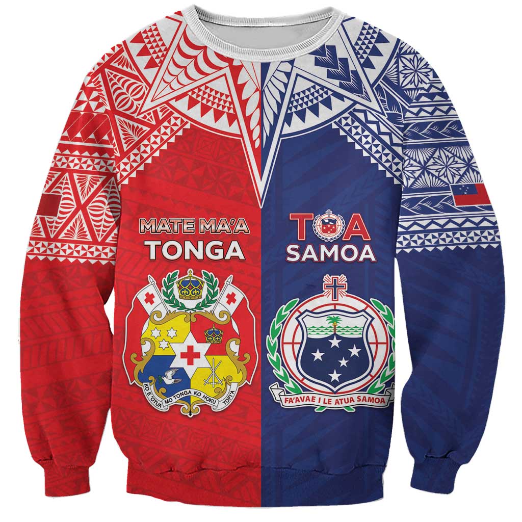 Custom Rugby Samoa And Tonga Sweatshirt Toa Samoa With Mate Maa LT05 Unisex Multicolor - Polynesian Pride