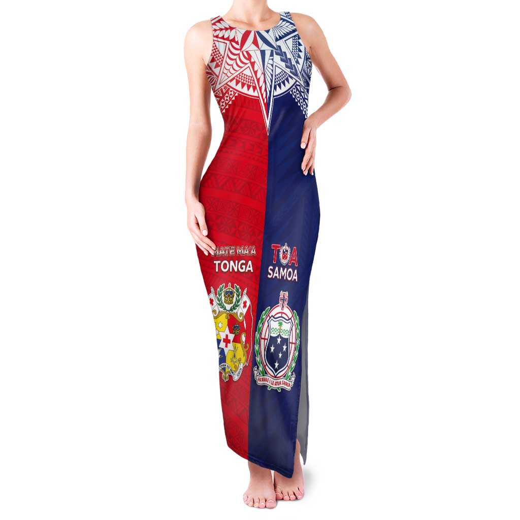 Custom Rugby Samoa And Tonga Tank Maxi Dress Toa Samoa With Mate Maa LT05 Women Multicolor - Polynesian Pride