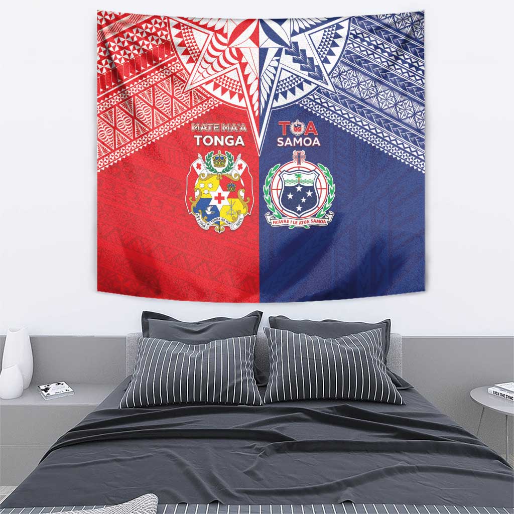 Rugby Samoa And Tonga Tapestry Toa Samoa With Mate Maa LT05 - Polynesian Pride