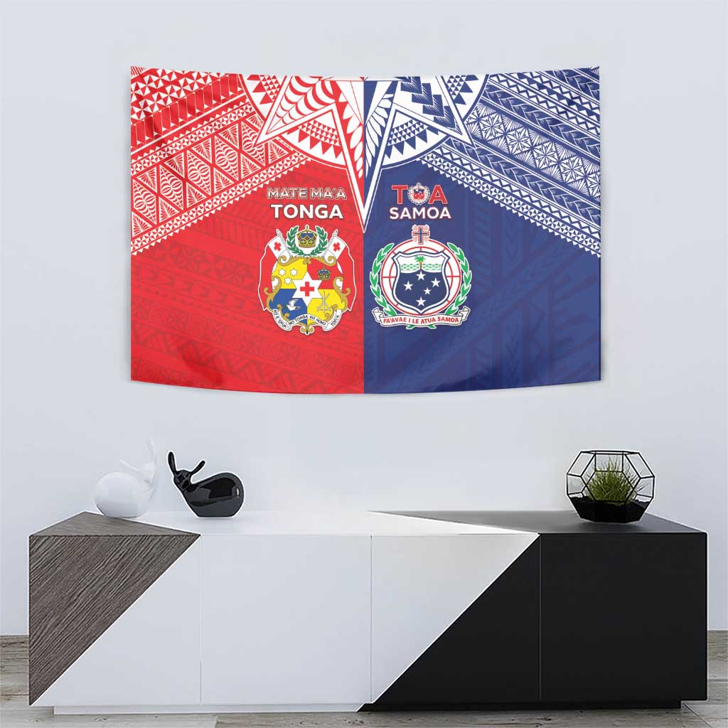 Rugby Samoa And Tonga Tapestry Toa Samoa With Mate Maa LT05 - Polynesian Pride