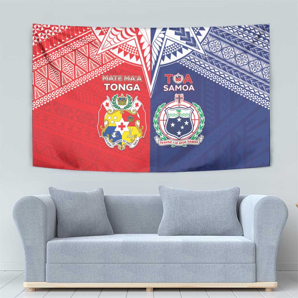 Rugby Samoa And Tonga Tapestry Toa Samoa With Mate Maa LT05 - Polynesian Pride