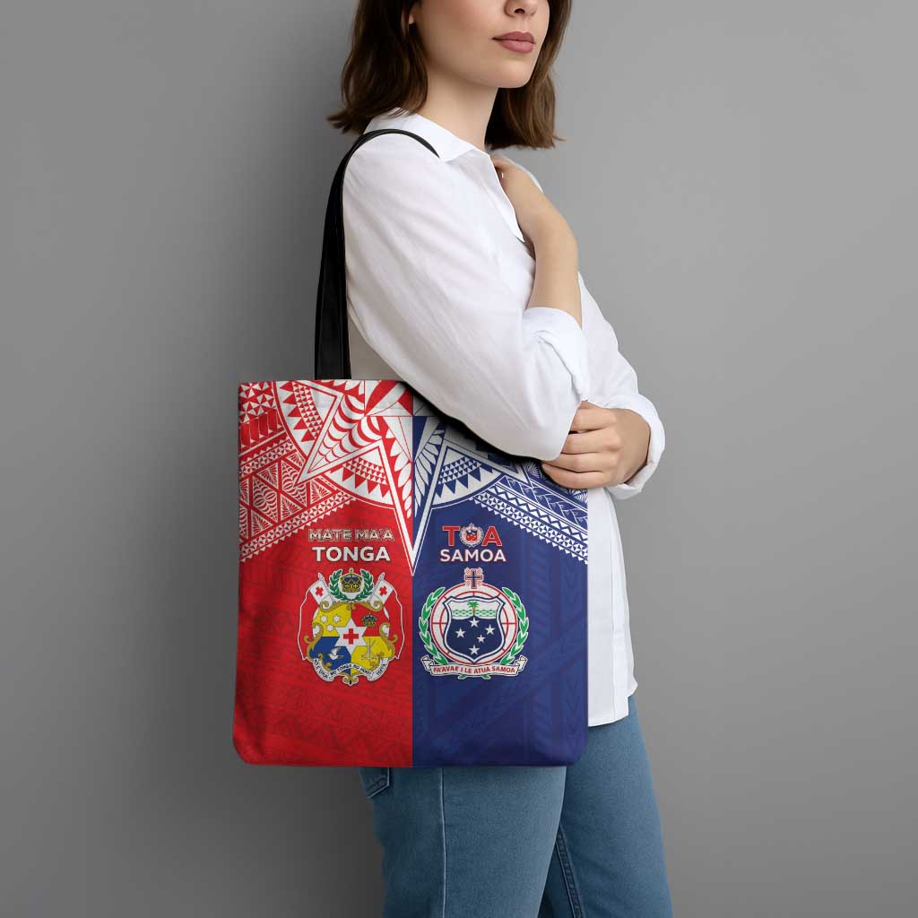 Rugby Samoa And Tonga Tote Bag Toa Samoa With Mate Maa LT05 - Polynesian Pride