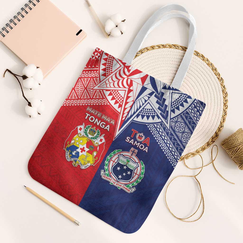Rugby Samoa And Tonga Tote Bag Toa Samoa With Mate Maa LT05 White Strap One Size Multicolor - Polynesian Pride