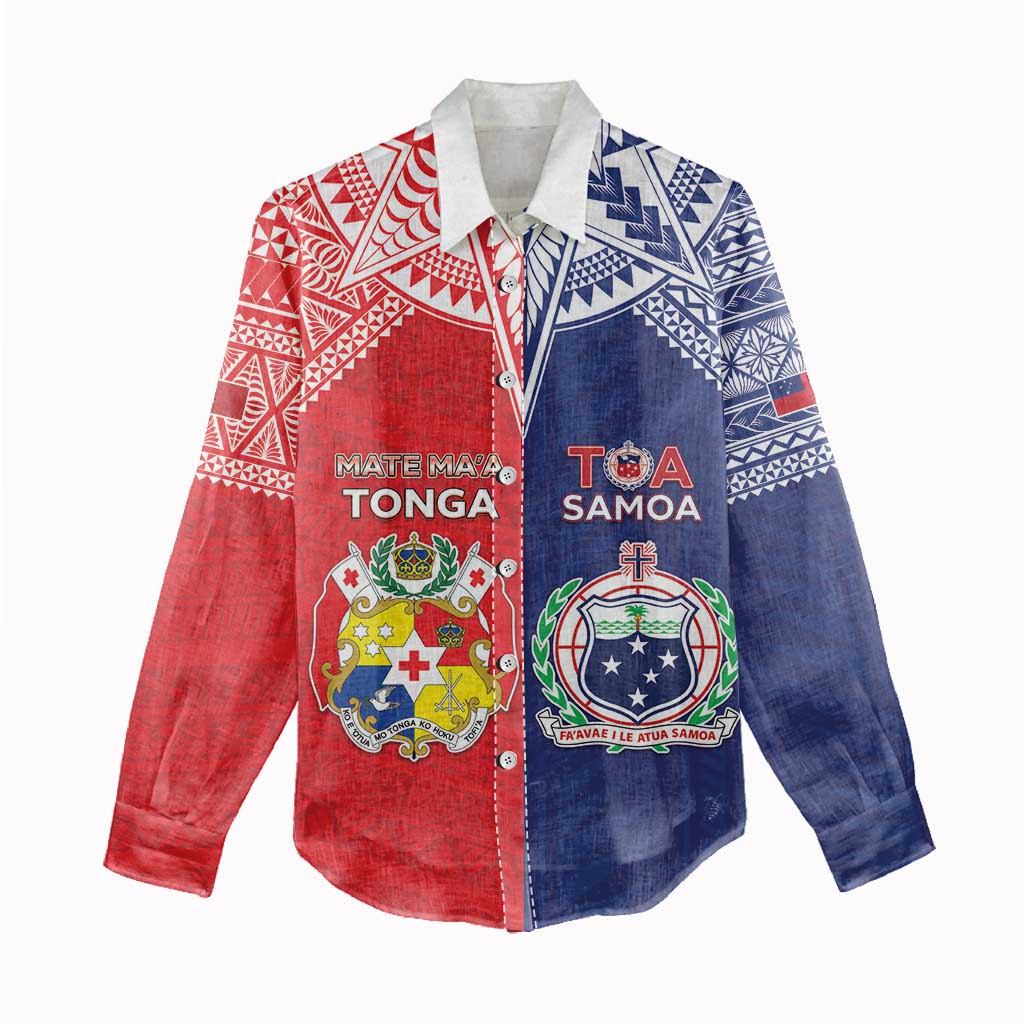 Custom Rugby Samoa And Tonga Women Casual Shirt Toa Samoa With Mate Maa LT05 - Polynesian Pride