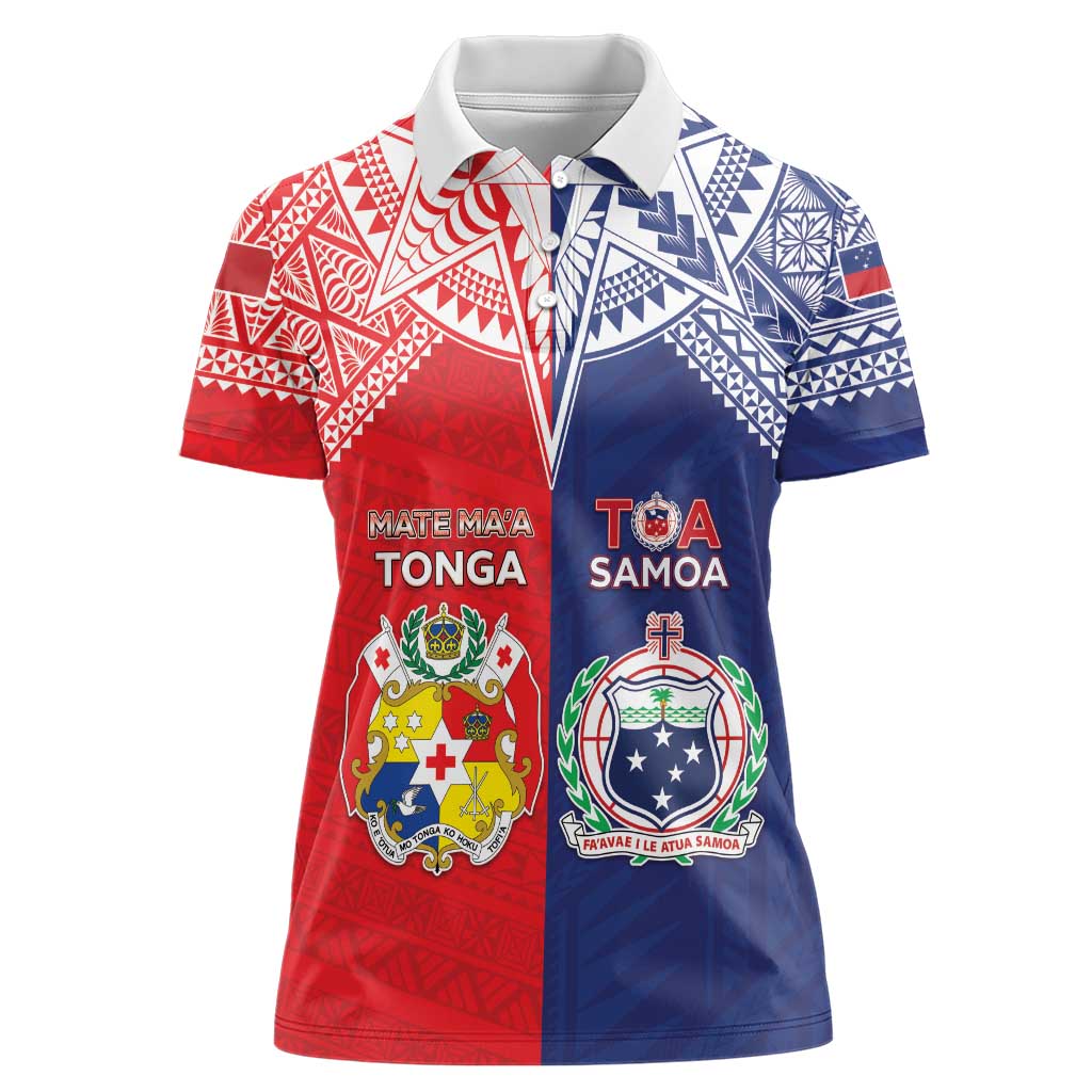 Custom Rugby Samoa And Tonga Women Polo Shirt Toa Samoa With Mate Maa LT05 Female Multicolor - Polynesian Pride