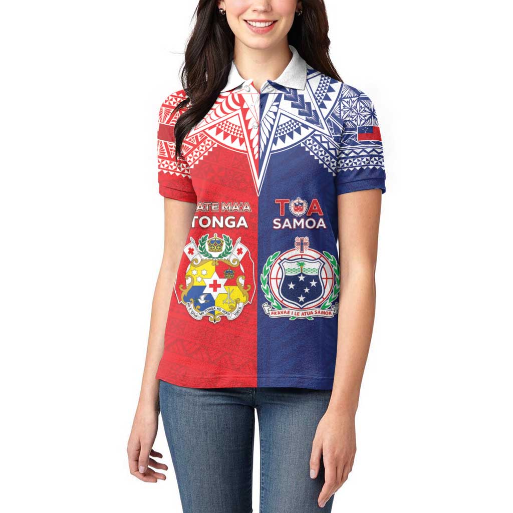 Custom Rugby Samoa And Tonga Women Polo Shirt Toa Samoa With Mate Maa LT05 - Polynesian Pride