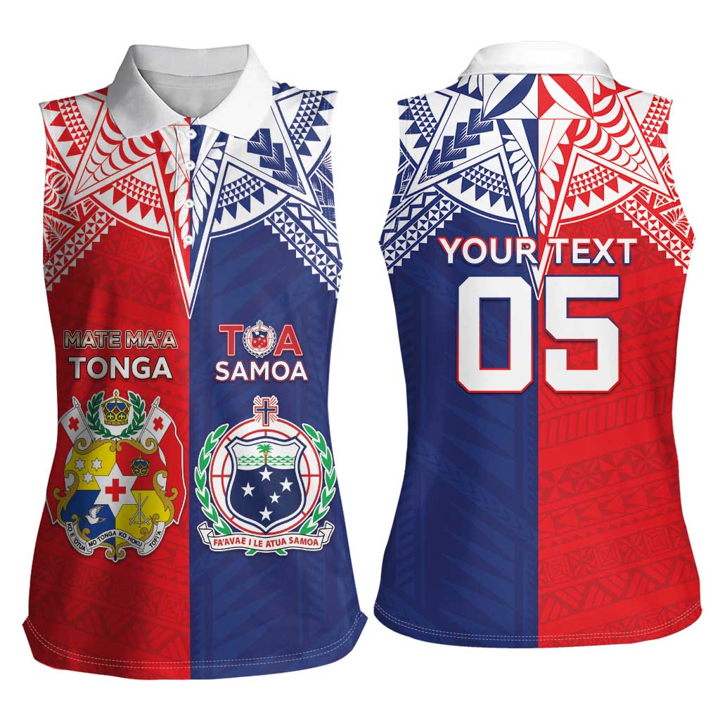 Custom Rugby Samoa And Tonga Women Sleeveless Polo Shirt Toa Samoa With Mate Maa LT05 - Polynesian Pride