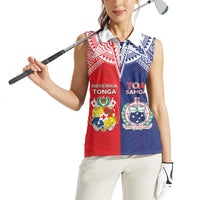 Custom Rugby Samoa And Tonga Women Sleeveless Polo Shirt Toa Samoa With Mate Maa LT05 - Polynesian Pride