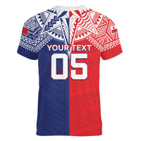 Custom Rugby Samoa And Tonga Women V-Neck T-Shirt Toa Samoa With Mate Maa LT05 - Polynesian Pride