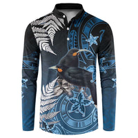 New Zealand Huia Bird Button Sweatshirt Aotearoa Maori Pattern
