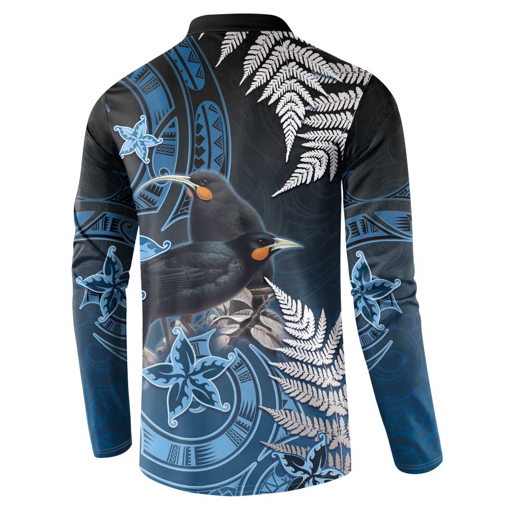 New Zealand Huia Bird Button Sweatshirt Aotearoa Maori Pattern