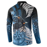 New Zealand Huia Bird Button Sweatshirt Aotearoa Maori Pattern