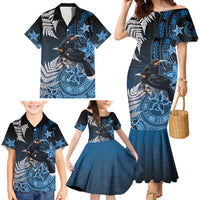 New Zealand Huia Bird Family Matching Mermaid Dress and Hawaiian Shirt Aotearoa Maori Pattern LT05 - Polynesian Pride
