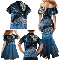 New Zealand Huia Bird Family Matching Mermaid Dress and Hawaiian Shirt Aotearoa Maori Pattern LT05 - Polynesian Pride