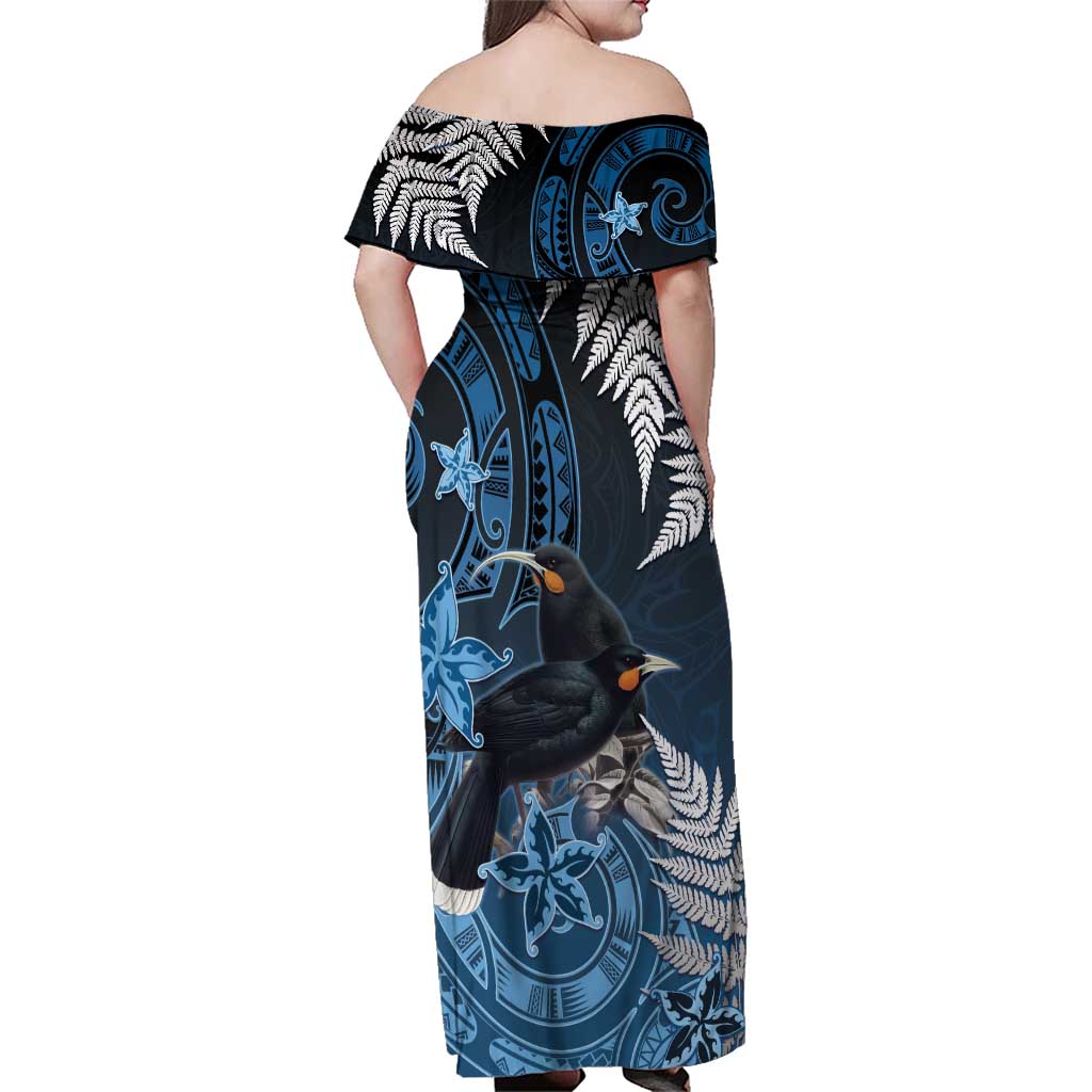 New Zealand Huia Bird Family Matching Off Shoulder Maxi Dress and Hawaiian Shirt Aotearoa Maori Pattern LT05 - Polynesian Pride