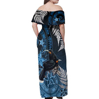 New Zealand Huia Bird Family Matching Off Shoulder Maxi Dress and Hawaiian Shirt Aotearoa Maori Pattern LT05 - Polynesian Pride