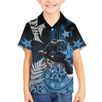 New Zealand Huia Bird Family Matching Off Shoulder Short Dress and Hawaiian Shirt Aotearoa Maori Pattern LT05 Son's Shirt Navy - Polynesian Pride