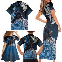 New Zealand Huia Bird Family Matching Short Sleeve Bodycon Dress and Hawaiian Shirt Aotearoa Maori Pattern LT05 - Polynesian Pride