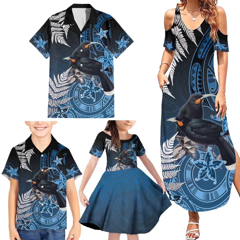 New Zealand Huia Bird Family Matching Summer Maxi Dress and Hawaiian Shirt Aotearoa Maori Pattern LT05 - Polynesian Pride