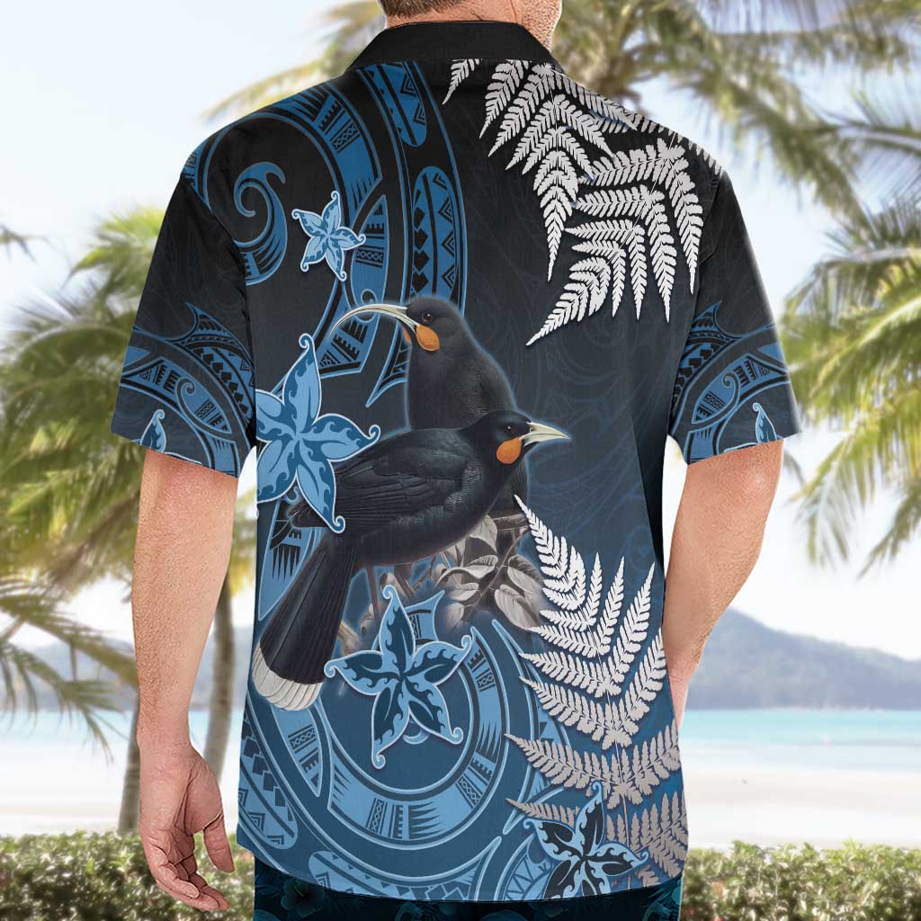 New Zealand Huia Bird Hawaiian Shirt Aotearoa Maori Pattern