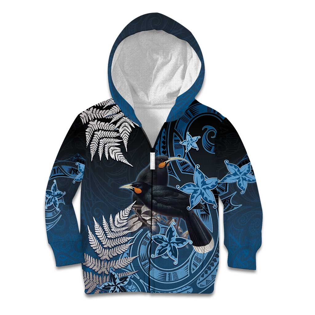 New Zealand Huia Bird Kid Hoodie Aotearoa Maori Pattern