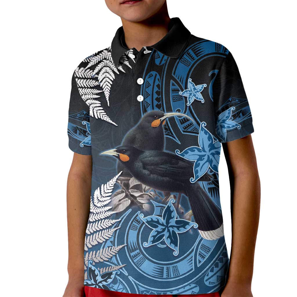 New Zealand Huia Bird Kid Polo Shirt Aotearoa Maori Pattern LT05 Kid Navy - Polynesian Pride