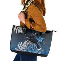 New Zealand Huia Bird Leather Tote Bag Aotearoa Maori Pattern