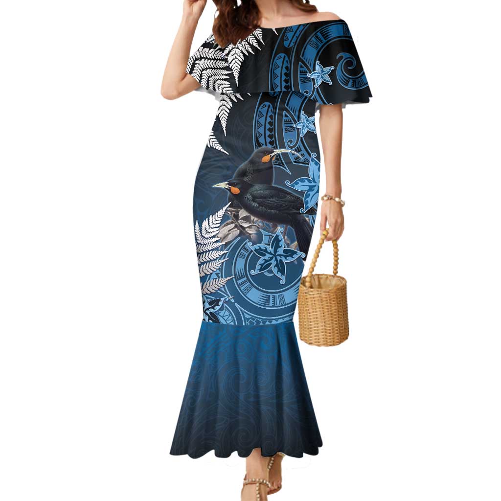 New Zealand Huia Bird Mermaid Dress Aotearoa Maori Pattern
