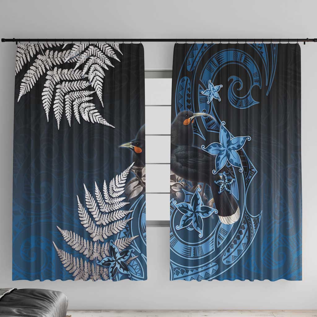 New Zealand Huia Bird Window Curtain Aotearoa Maori Pattern