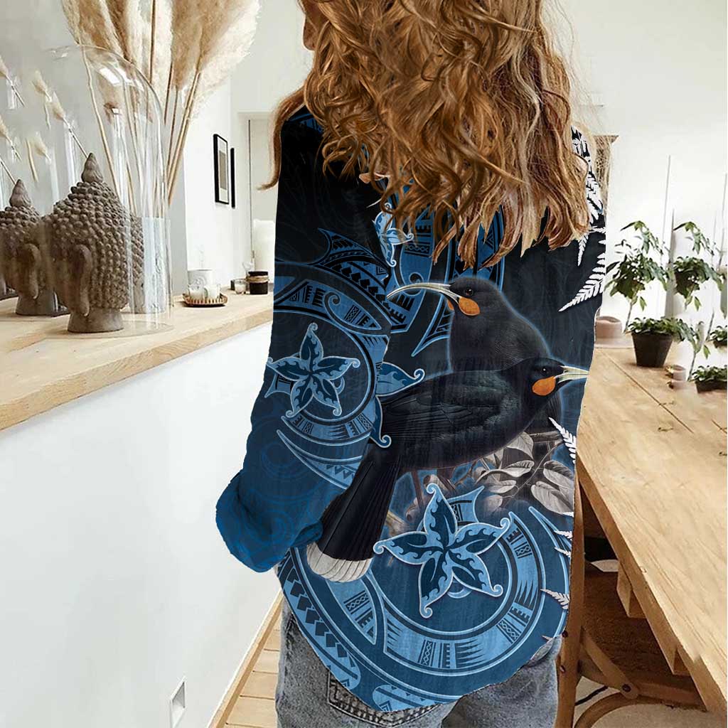 New Zealand Huia Bird Women Casual Shirt Aotearoa Maori Pattern LT05 - Polynesian Pride